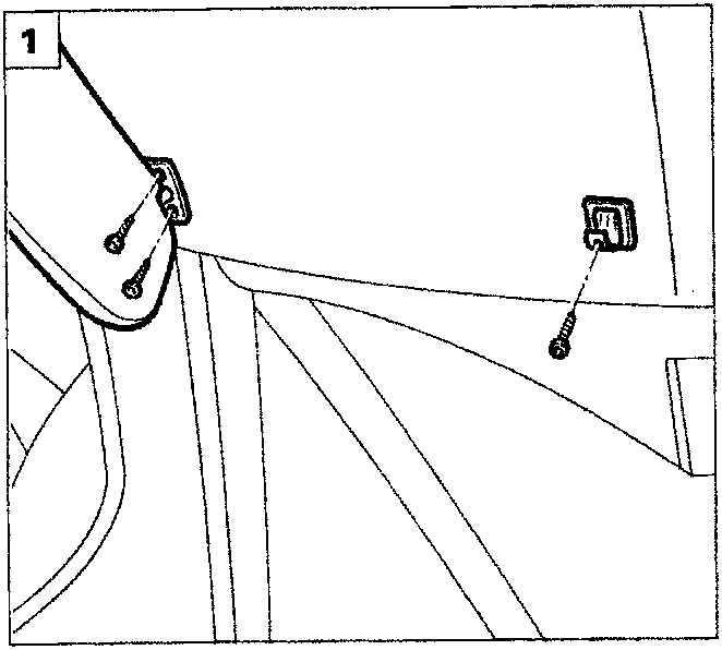 Diagram showing the sun visor and its fixing bolts