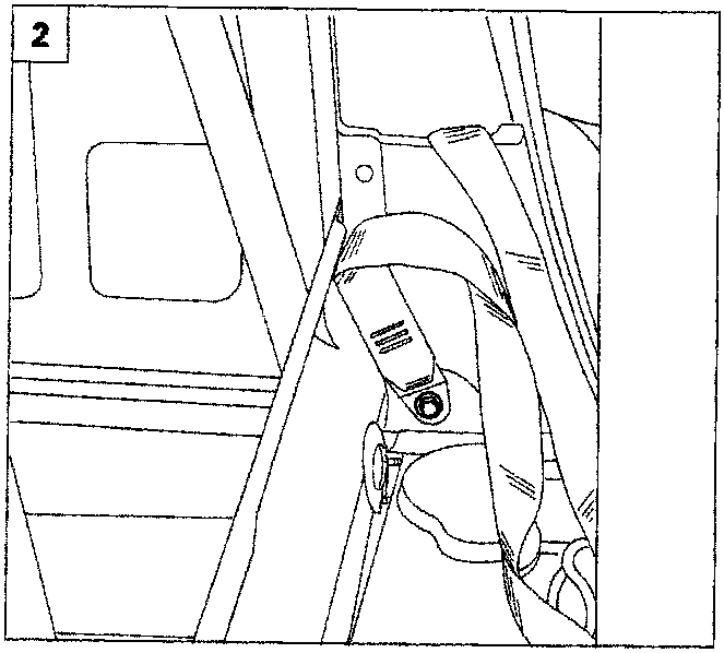 Diagram showing the lower seat belt anchor point and fixing bolt near the floor area.