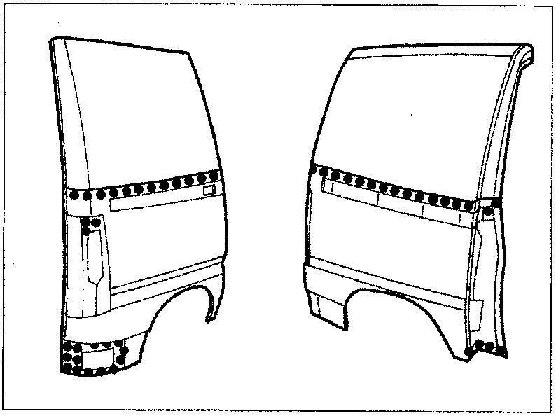 Diagram showing the welding points on two vehicle body panels