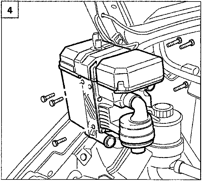 Diagram showing the additional heater unit removed from its mounting brackets in the engine compartment