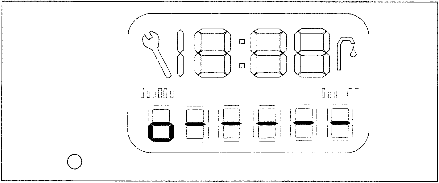 Digital display showing a wrench icon, a digital readout of 88, an oil can symbol with a drop, and one illuminated square on the far left with five unlit squares to its right