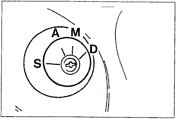 Diagram of the ignition switch showing positions S, A, M, and D around the key slot.