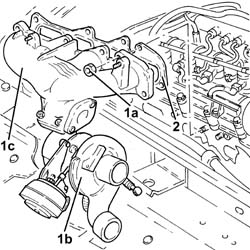 Variable geometry turbocharger exhaust manifold assembly sleeveleading to exhaust pipe r r