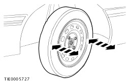 Ford Work Manuals S Max Galaxy 2006 5 03 Mechanical With The Aid Of Another Technician Holding Steering Against Left Hand Lock Stop Firmly Grasp Road Wheel And Ly A Rocking Motion