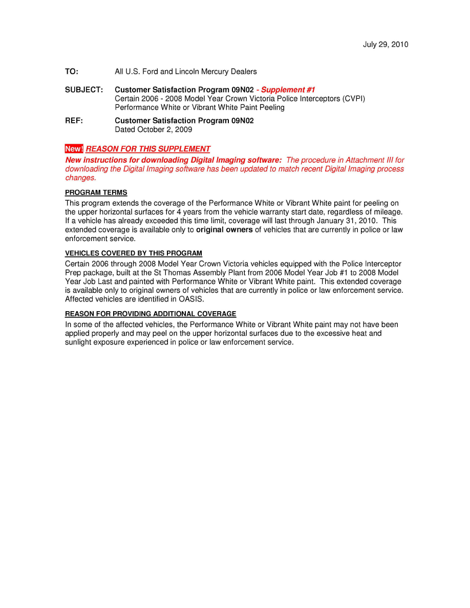 Body and Frame > Paint, Striping and Decals > Paint > System Information >  Technical Service Bulletins > Recalls for Paint: > 09N02S1 > Jul > 10 >  Campaign ...