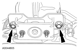 Step 46: Raise the transmission and remove the rear transmission insulator bolts.