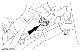 Step 30: Remove the nut and the transmission cooler tube support bracket.