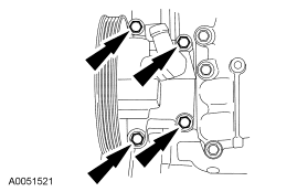 Step 37: Remove the 4 bolts and position the power steering pump aside.