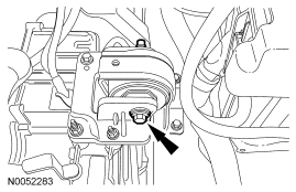 Step 63: Remove the transaxle support insulator through bolt and nut.