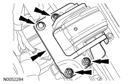 Step 64: Remove the 3 nuts, the bolt and the transaxle support insulator bracket.