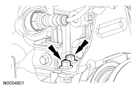 Step 1: Remove the 2 RH catalytic converter support bracket bolts.