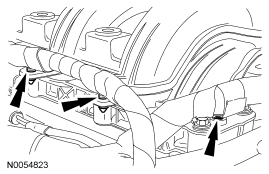 Step 73: Detach the wiring harness retainers from the upper intake manifold.