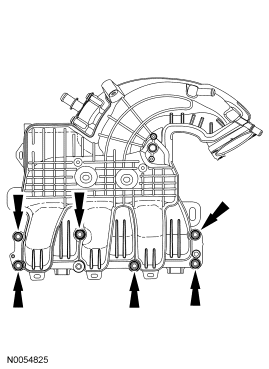 Step 76: Remove the 6 bolts and the upper intake manifold.