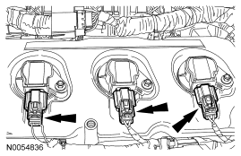 Step 84: Disconnect the 3 LH coil-on-plug electrical connectors.