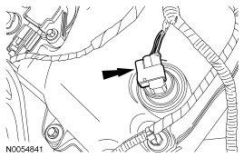 Step 79: Disconnect the RH variable camshaft timing (VCT) solenoid electrical connector.