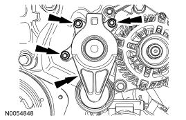 Step 91: Remove the 3 bolts and the accessory drive belt tensioner.