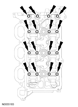 Step 121: Remove the bolts and the RH camshaft bearing caps.