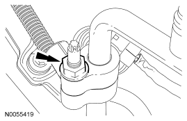 Step 20: Remove the nut and disconnect the A/C pressure tube fitting.