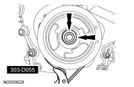 Step 92: Using the special tool, remove the crankshaft bolt and washer.