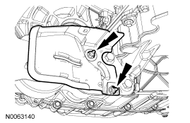 Step 41: Remove the 2 nuts and the roll restrictor heat shield.