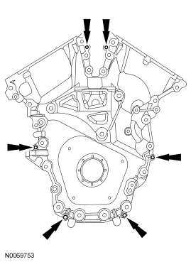 Step 99: Install 6 of the engine front cover bolts (finger tight) into the 6 threaded holes in the engine front cover.