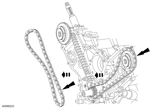 Step 39: Remove the RH and LH timing chains and the crankshaft sprocket.