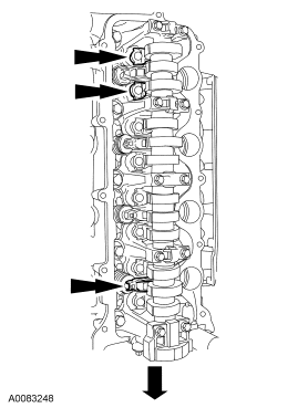 Step 32: Remove only the 3 camshaft roller followers shown in the illustration from the RH cylinder head.