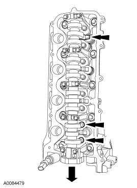 Step 34: Remove only the 3 camshaft roller followers shown in the illustration from the LH cylinder head.