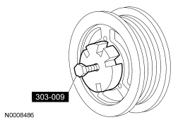 Step 24: Remove and discard the crankshaft pulley bolt. Using the special tool, remove the crankshaft pulley.