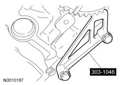 Step 42: Using the special tool, remove the bolt and the LH VCT phaser sprocket assembly.