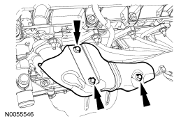 Step 54: Remove the 3 bolts and the exhaust manifold heat shield.