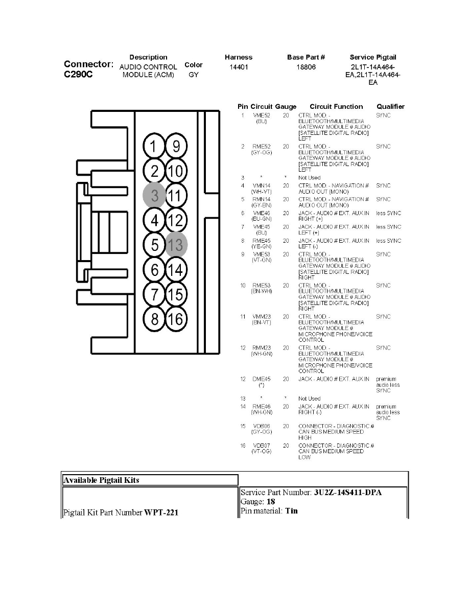 Ford Workshop Manuals > F 150 2WD V6-3.5L Turbo (2011) > Relays and Modules  > Relays and Modules - Accessories and Optional Equipment > Communications Control  Module > Component Information > Diagrams > C290A Audio Control Module  (ACM) > Page 23