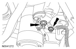 Step 82: Remove the 2 nuts and the starter motor wiring.