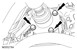 Step 1: Remove the 4 bolts (3 shown) and support the driveshaft with a length of mechanic's wire.