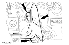 Step 1: Remove the 2 nuts and remove the RH catalytic converter bracket.