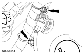 Step 27: Remove the 2 wiring harness retainers from the LH valve cover stud bolts and position the wiring harness aside.