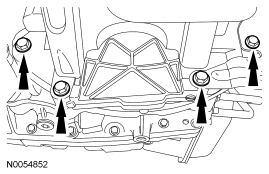 Step 47: Remove the 4 oil pan-to-transaxle bolts.