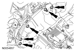 Step 87: Remove the transaxle-to-engine stud bolt and the 4 transaxle-to-engine bolts.