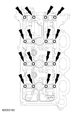 Step 16: Remove the bolts and the LH camshaft bearing caps.