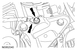 Step 32: Remove the bolt and the ground wire from the engine mount brace.