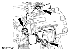 Step 75: Remove the transaxle mount bracket bolt and the 2 nuts.