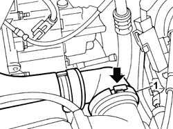 TURBOCHARGER - EXHAUST MANIFOLD - HOSE CONNECTED TO EXHAUST PIPE - R.R.