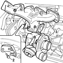 TURBOCHARGER - EXHAUST MANIFOLD - HOSE CONNECTED TO EXHAUST PIPE - R.R.