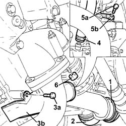 TURBOCHARGER - EXHAUST MANIFOLD - HOSE CONNECTED TO EXHAUST PIPE - R.R.