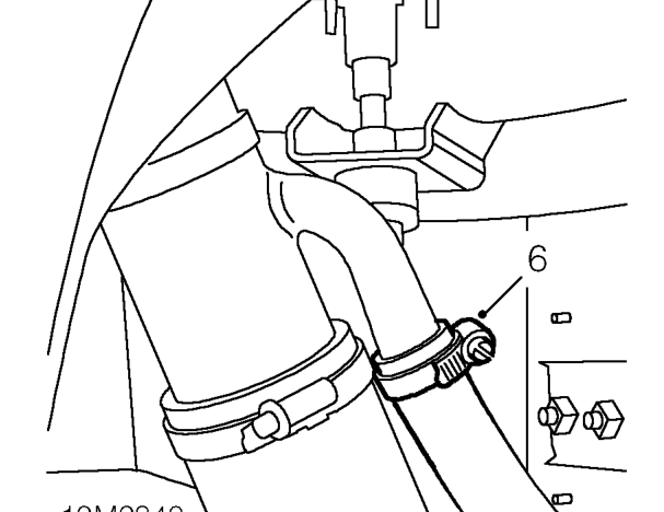 Fuel tank – Loosen clip securing filler hose to fuel tank and disconnect hose.