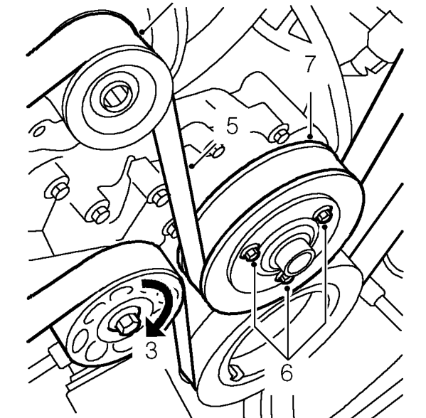 Remove remove – Loosen coolant pump pulley bolts.
