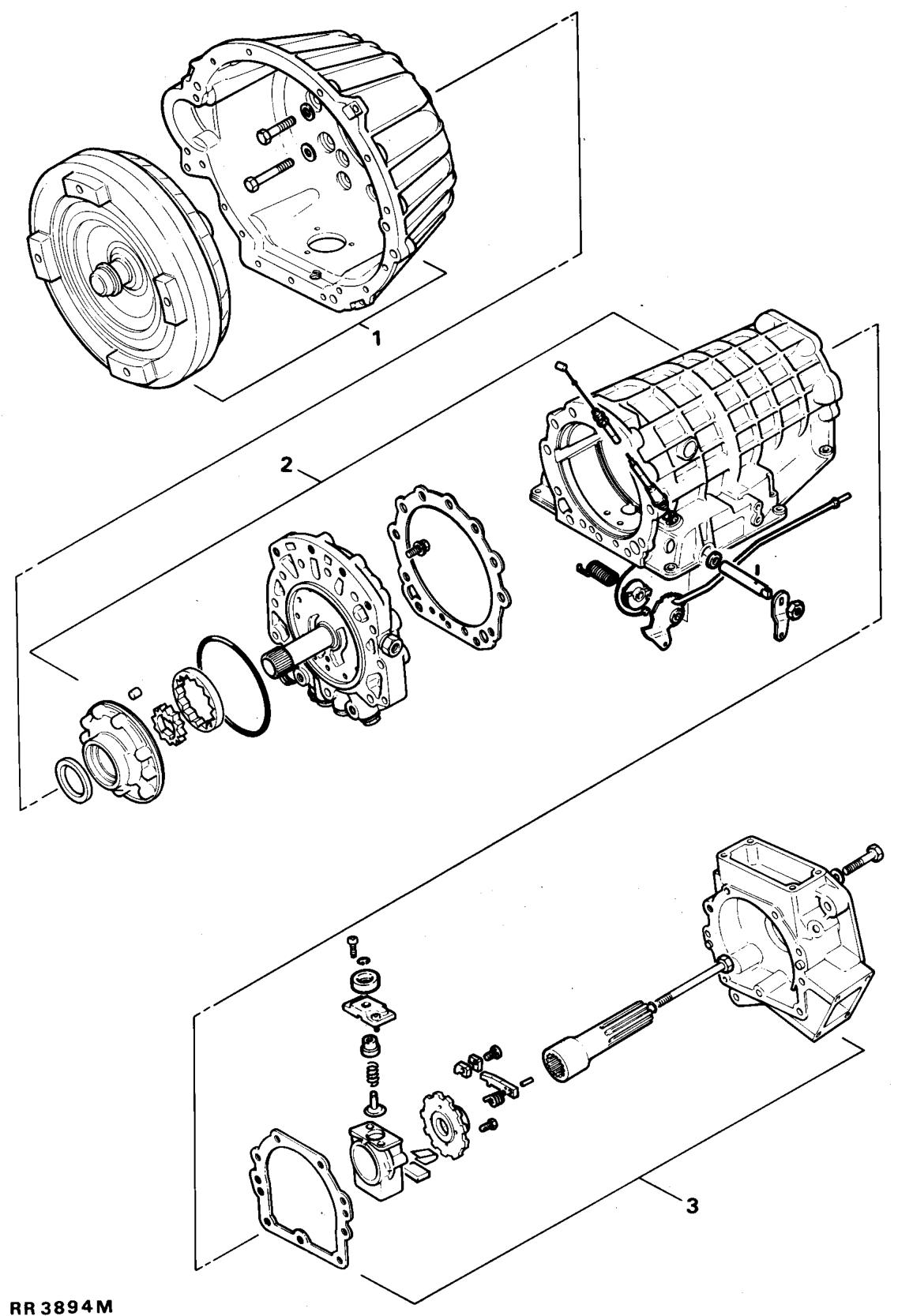 1. Torque converter housing assembly 2. Gearbox pump and casing assembly 3. Governor and a