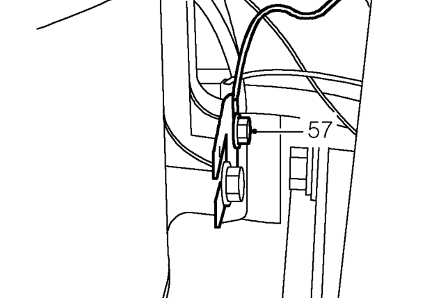 Remove 2 nuts and bolts securing heat shield to