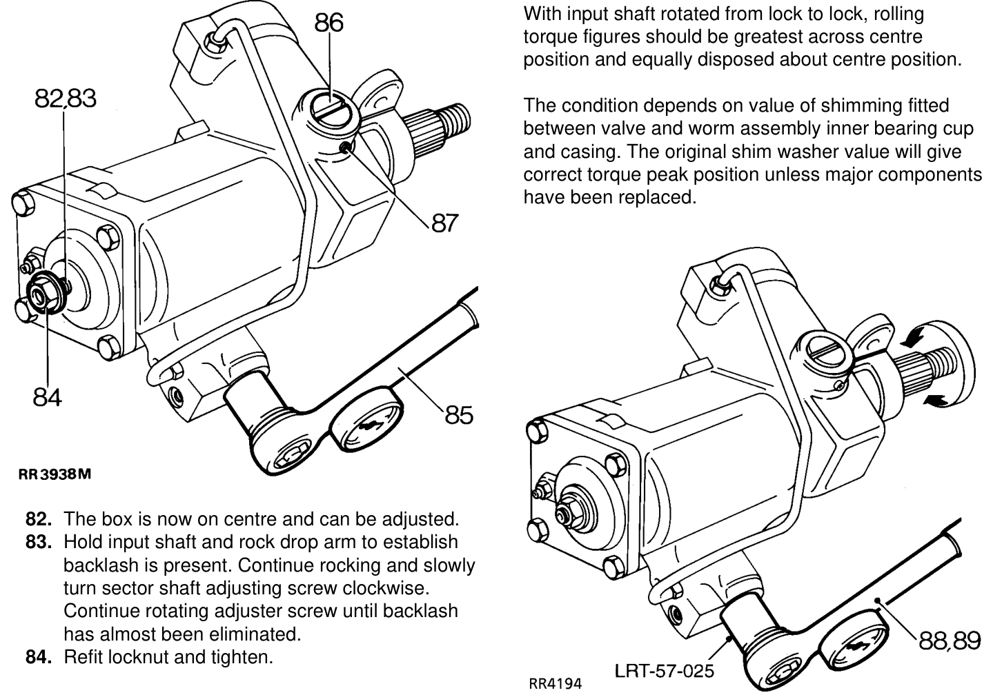 Adjusting sector shaft adjusting rack adjuster. – With input shaft rotated from lock to lock, rolling