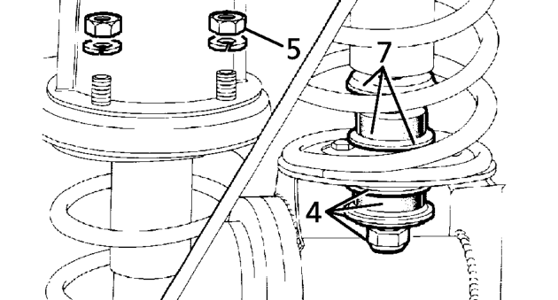 Front shock absorber refit – Support axle weight with jack.